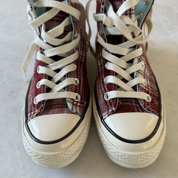 BRAND NEW CONVERSE FALL PLAID BURGUNDY/WHITE CHUCKS - Picture 2 of 7